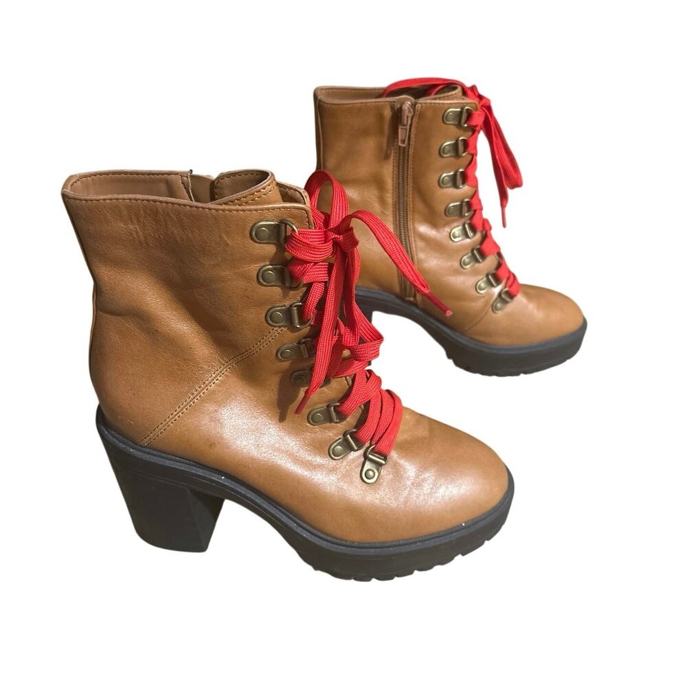 Steve Madden Royce Cognac Leather Red Lace Hiker Combat Boots 7 Y2K 90s